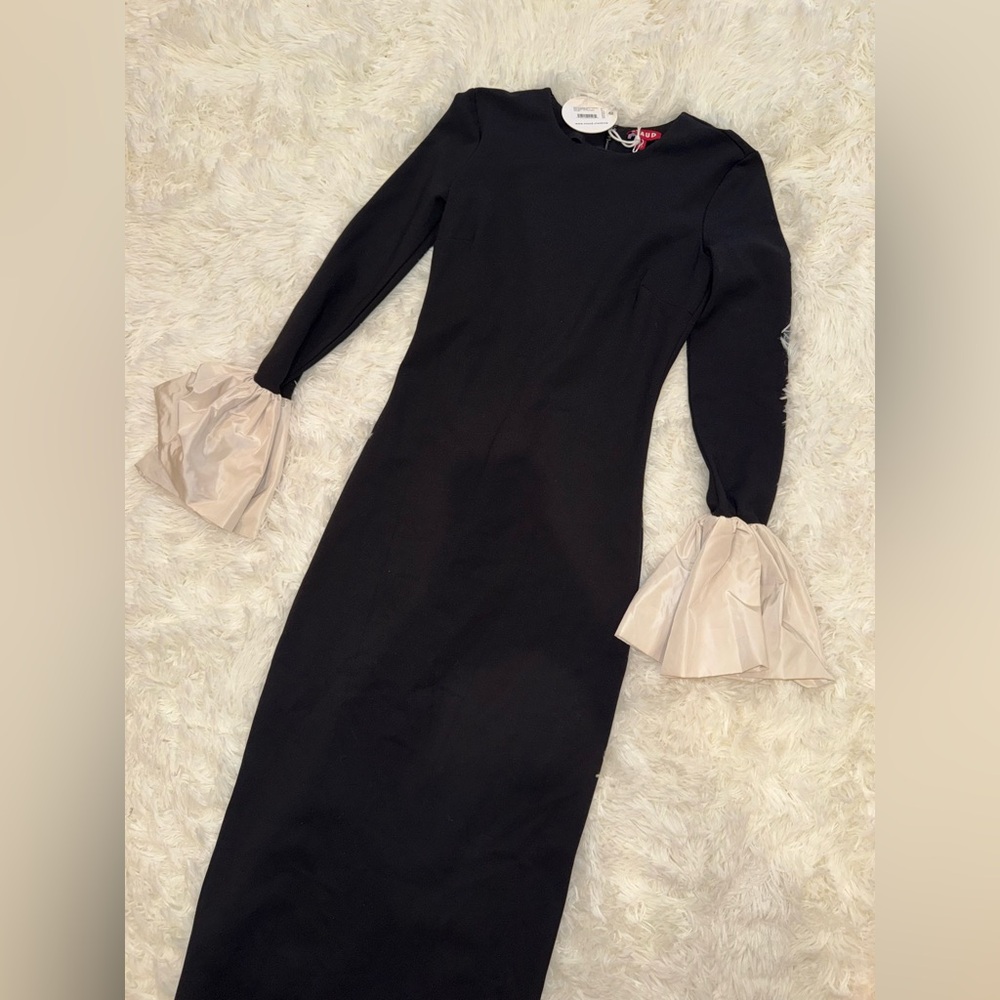 NEW STAUD Hawthorne Black Cream Bell Sleeve Maxi formal Dress black ivory sz XS - Picture 4 of 8